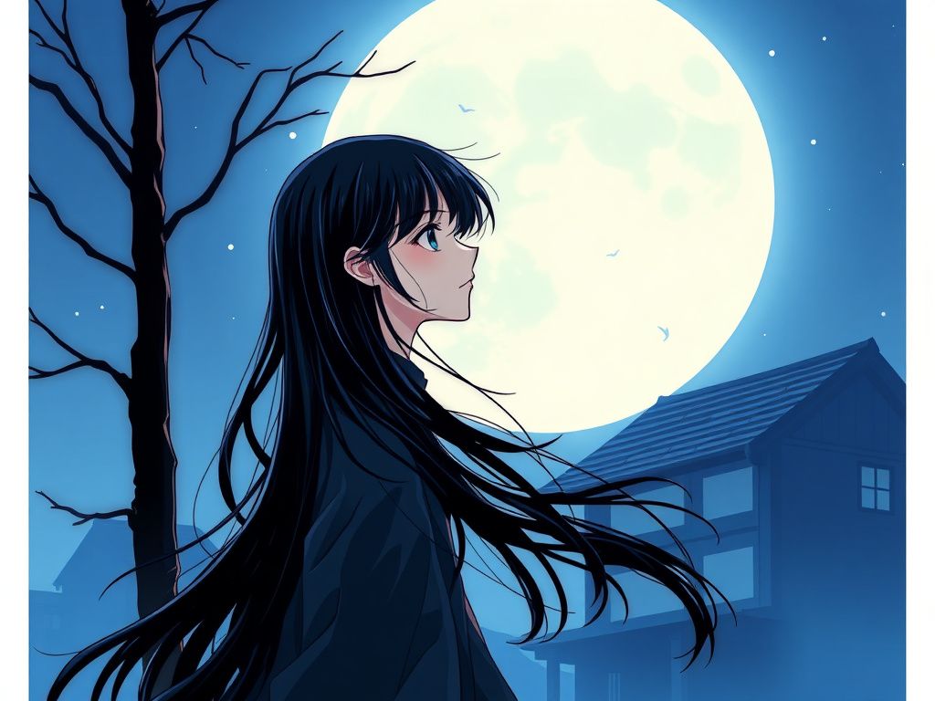 神秘黑发少女在蓝色月光下的韩漫封面