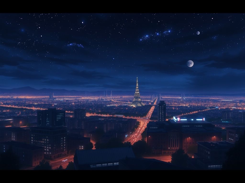 夜空和城市灯火中的悬疑动漫专题推荐背景